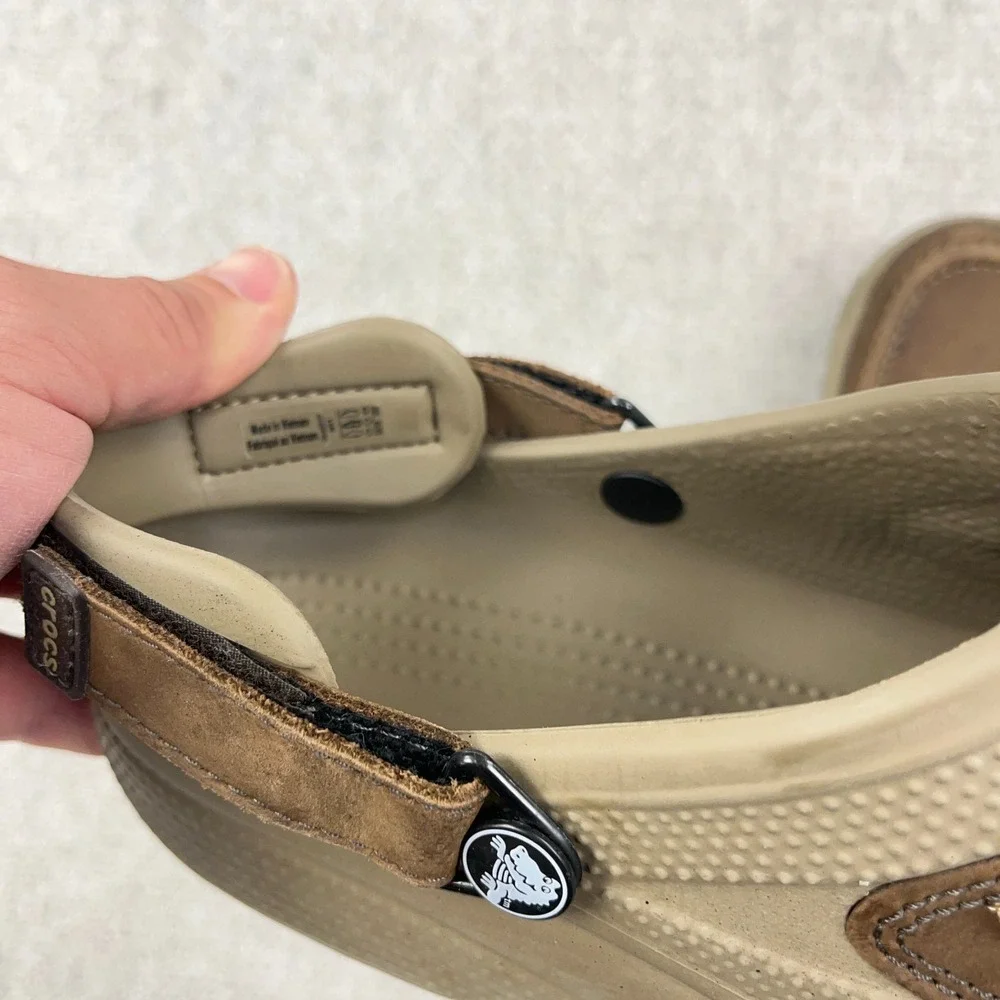 Men's Crocs Yukon Vista II Leather Rubber Slip-On Clog Sandals Brown Size 11